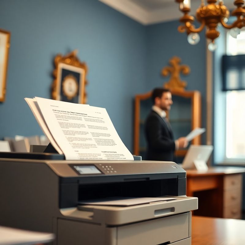 Laserová tiskárna vydávající dokumenty v pražské kanceláři